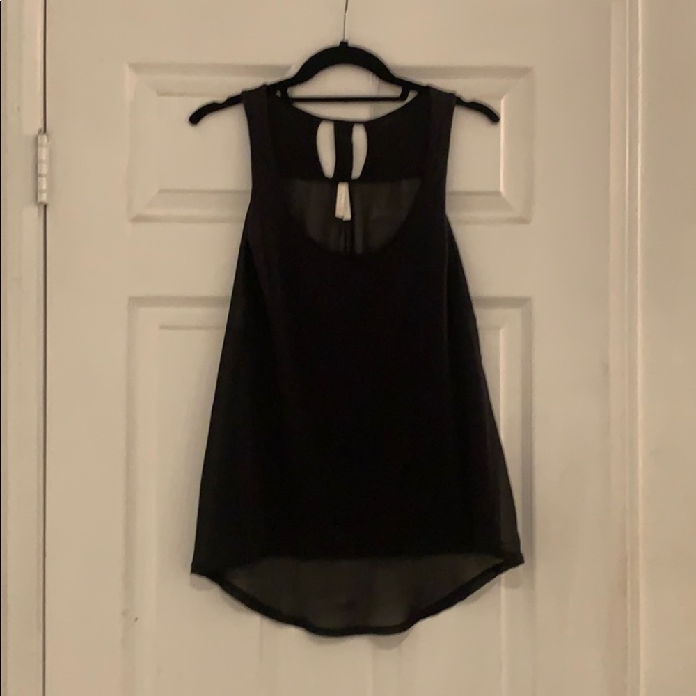 Sheer-back, black, high-low tank